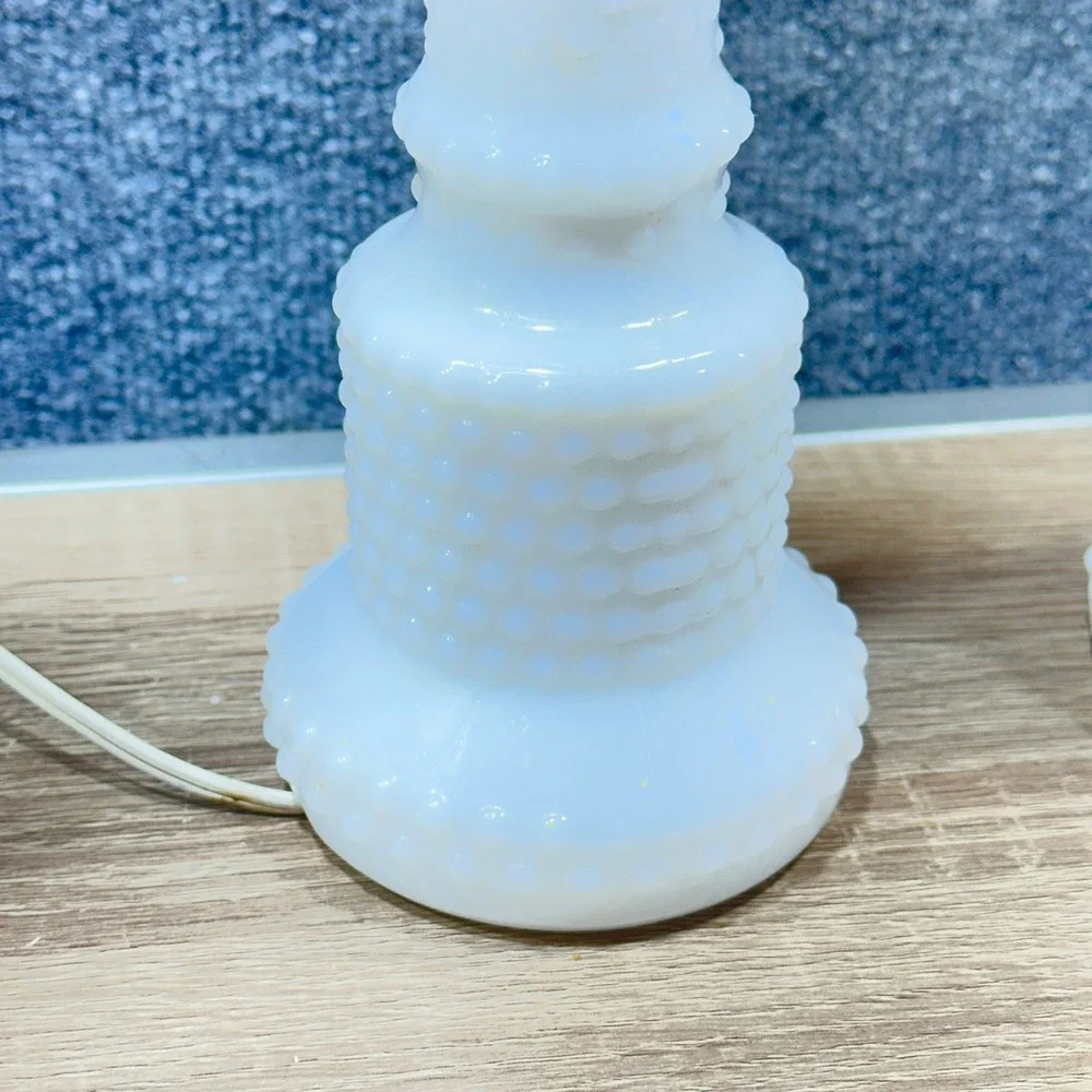 Pair VTGTiered Milk Glass Hobnail Lamps Fenton Boudoir Mid Century Cottagecore